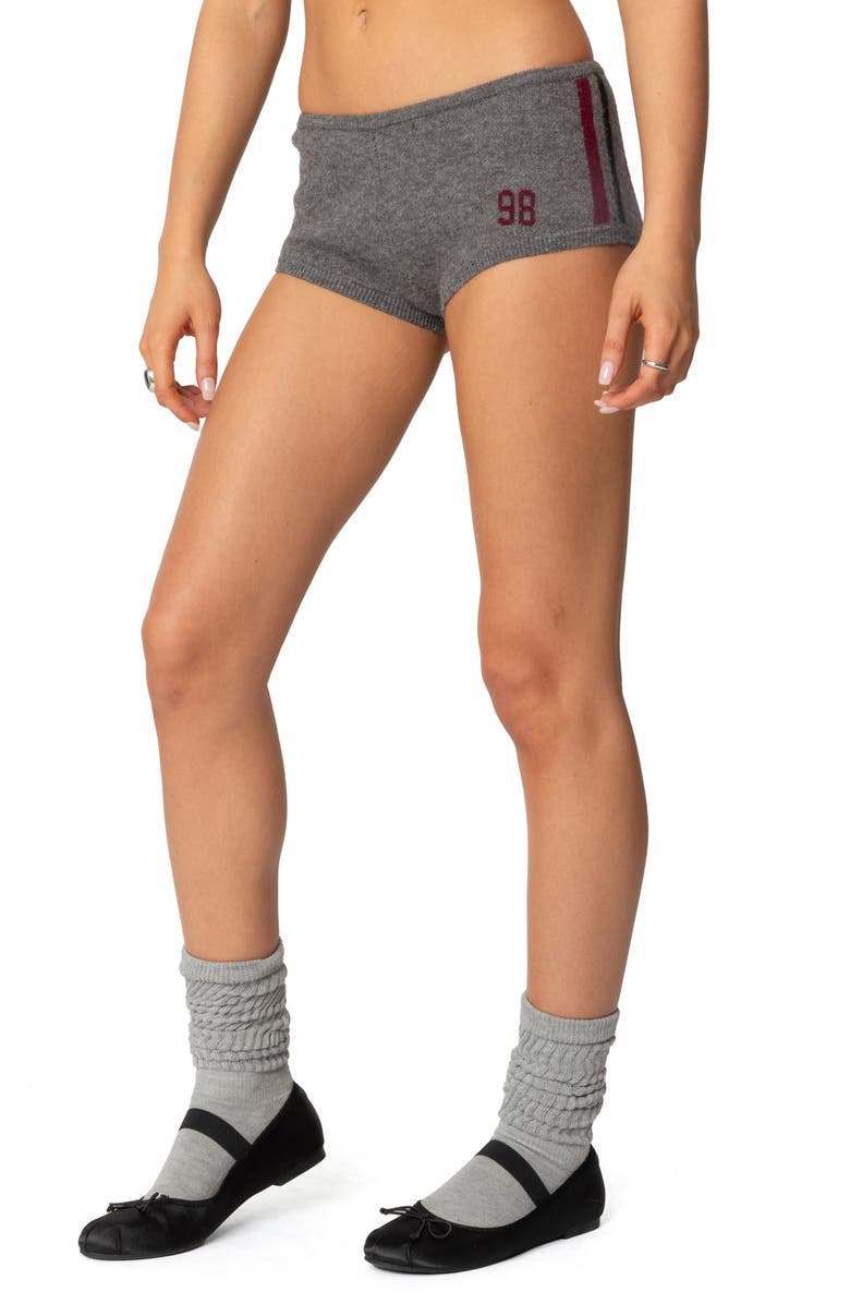 EDIKTED Heart Knit Micro Shorts, Alternate, color, Gray