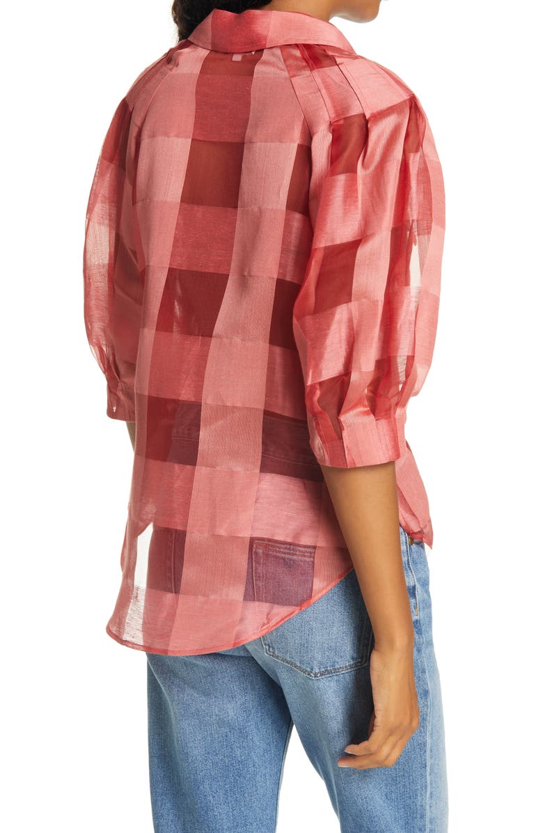 Rebecca Taylor Check Silk & Linen Organza Shirt, Alternate, color, 