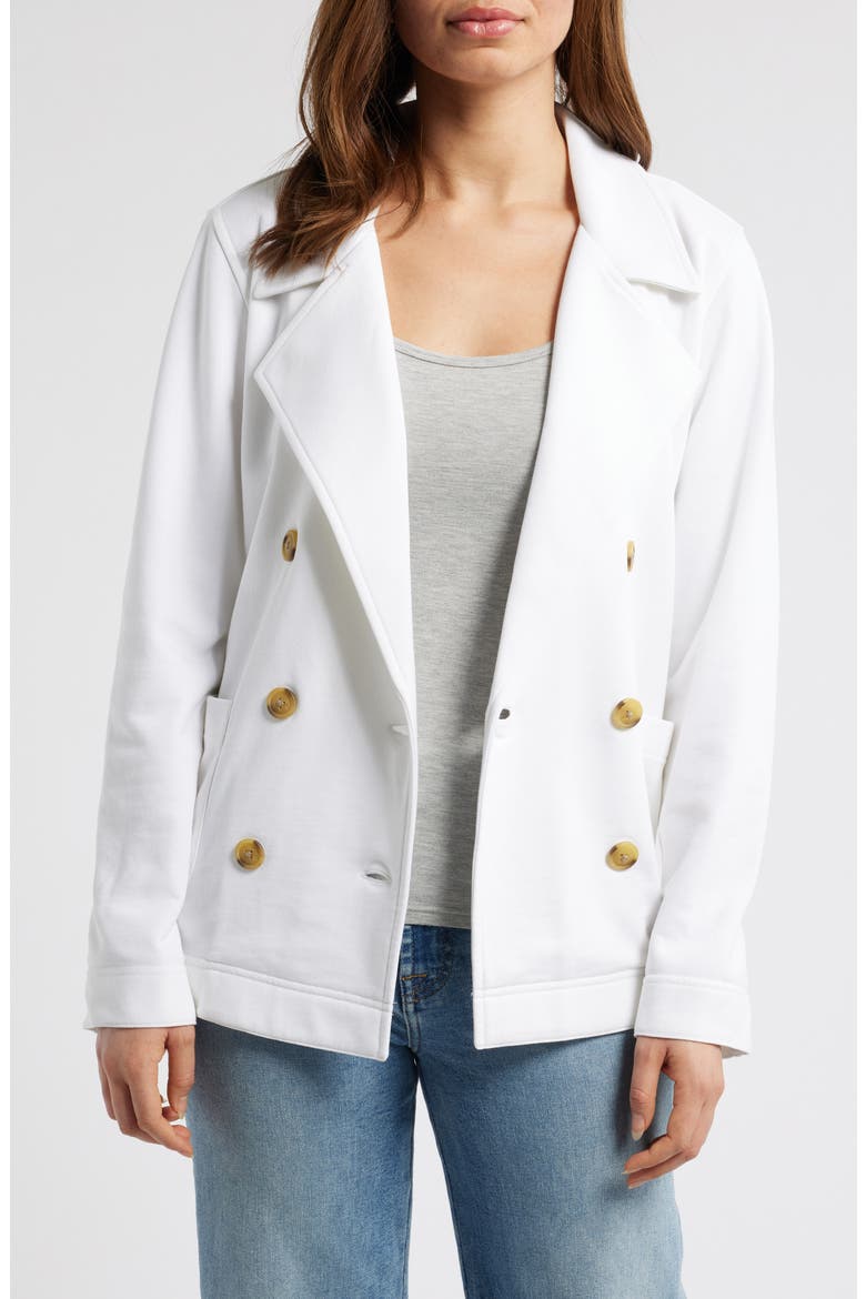 Double Breasted Knit Blazer, Main, color, WHITE