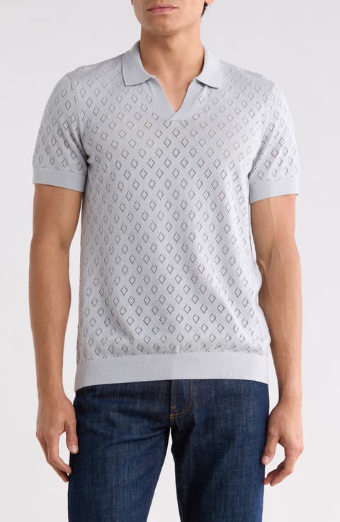 Pointelle Knit Johnny Collar Polo