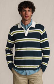Lands' End Long Sleeve Cotton Rugby Sweater Polo