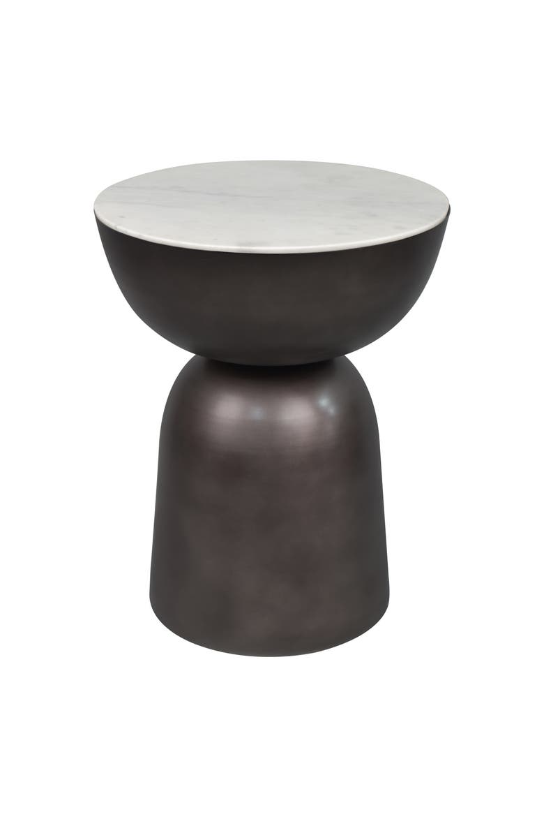 Atarah Modern Round Marble Top Accent Table, Iron Hourglass Base, Unique Veined End Side Table for Living Room, Main, color, Black/White