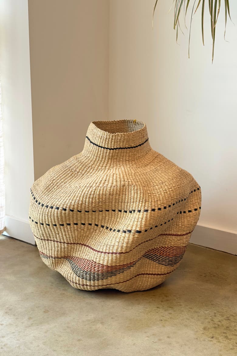 Handwoven Wave Basket, Alternate, color, Natural w/ Black
