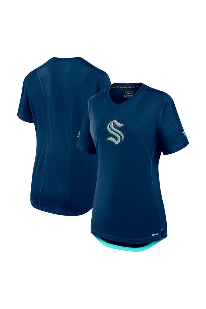 Women's Fanatics  Deep Sea Blue Seattle Kraken Authentic Pro Rink T-Shirt, Main, color, Navy