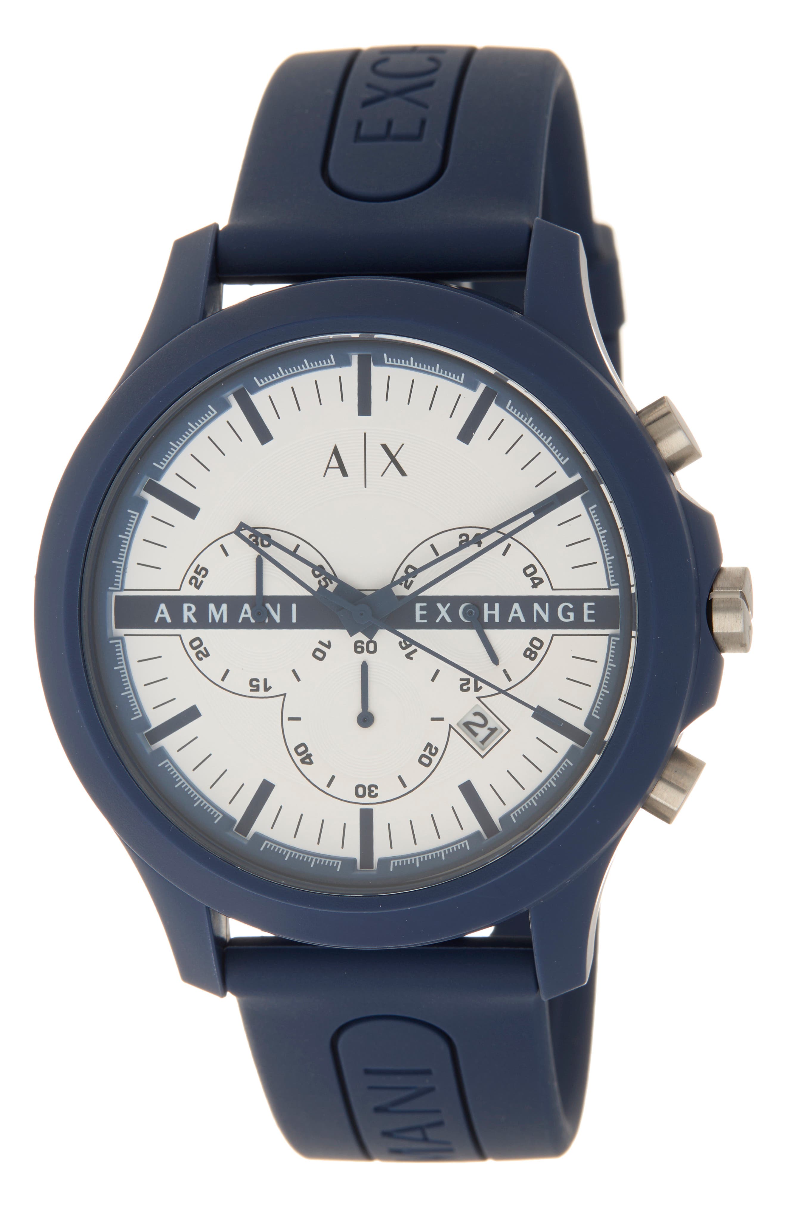 AX Armani Exchange Hampton Chronograph Quartz Silicone Strap Watch, 46mm