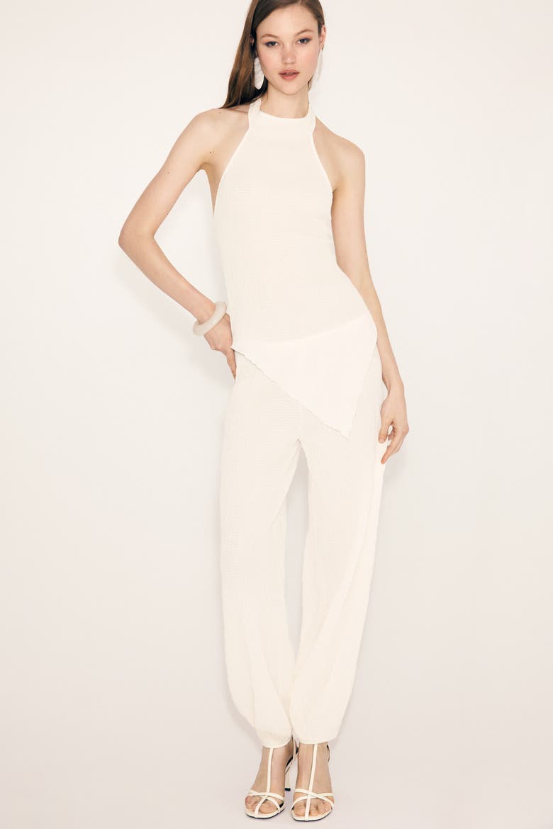 Crinkled Halterneck Top, Alternate, color, Cream