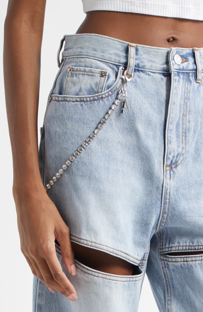 Area Slit Straight Leg Jeans with Crystal Chain, Alternate, color, Light Blue