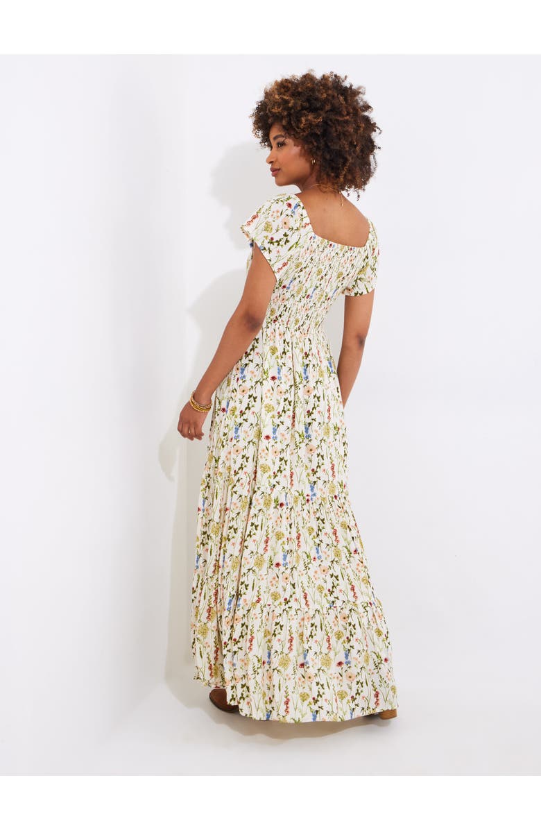 Joe Browns Square Neck Smocked Crinkle Maxi Dress, Alternate, color, Ivory Vine Floral