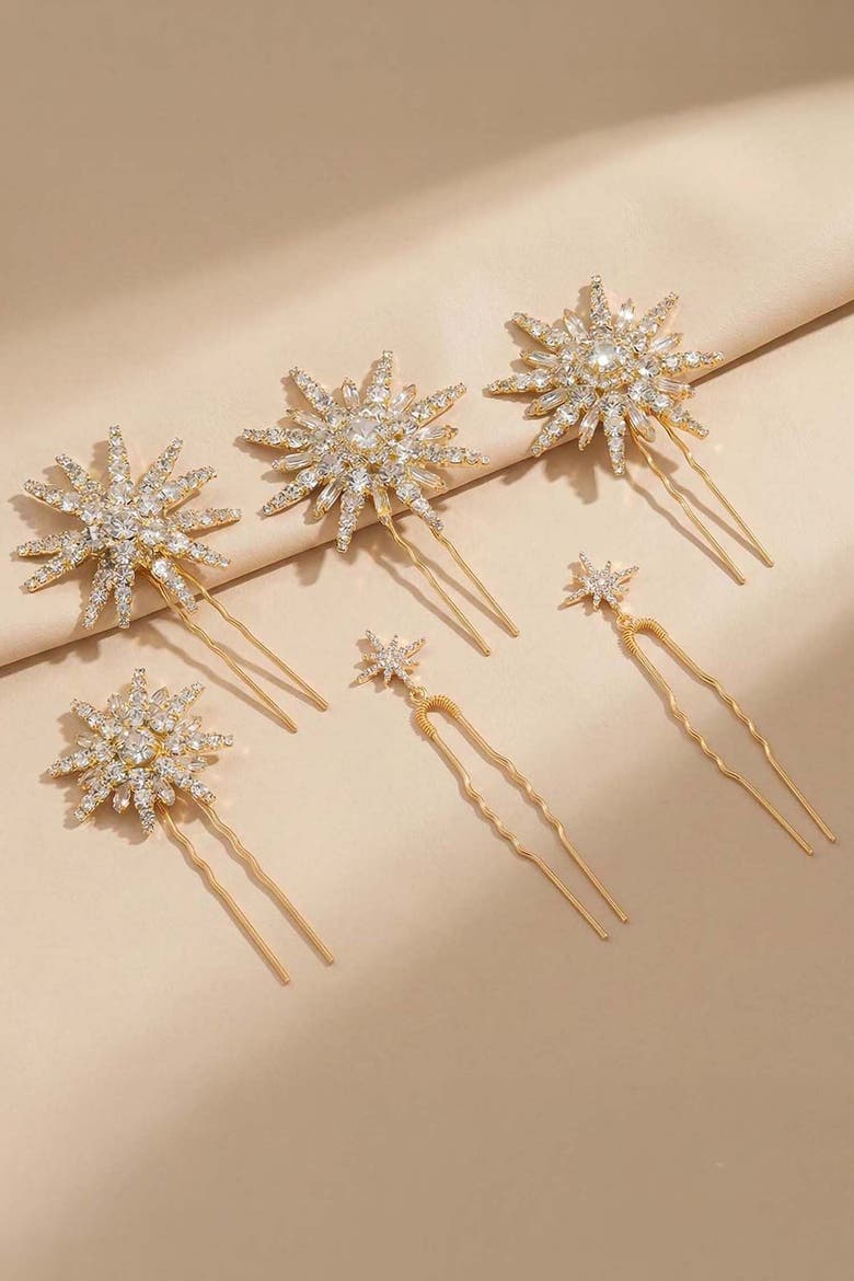 Celeste Crystal U Hair Pins - Set of 6 - Gold, Alternate, color, Gold