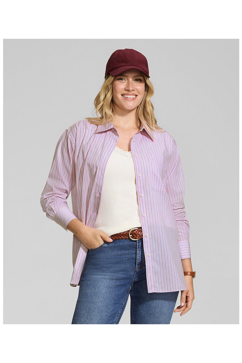 Petite Oversized No Iron Tunic with Statement Collar Shirt, Alternate, color, Light Rose Pink Awning Stripe