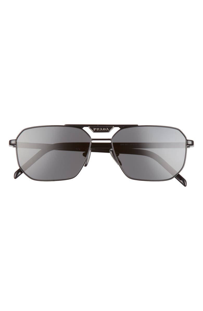 Prada 57mm Aviator Sunglasses, Main, color, Black