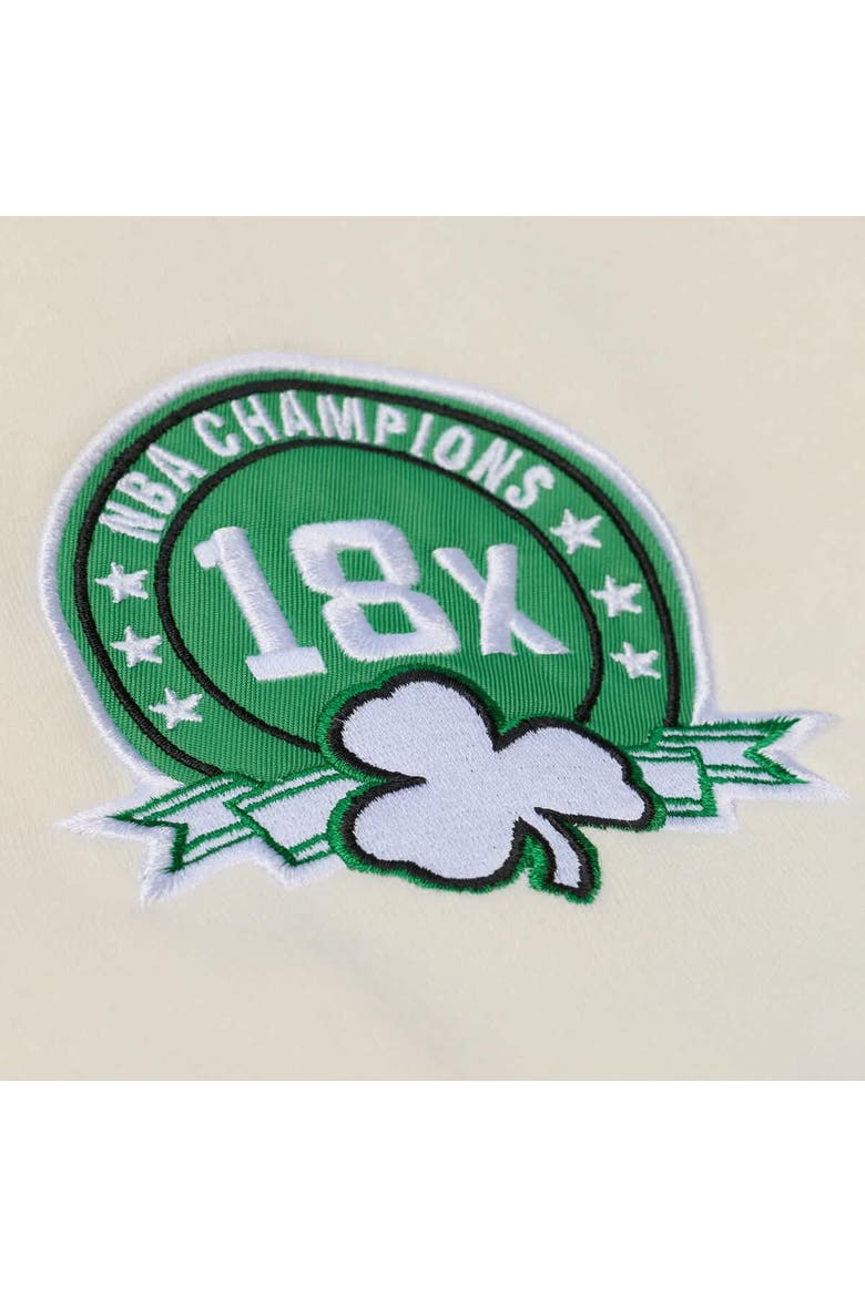 Men's Mitchell & Ness Cream Boston Celtics Hardwood Classics Chainstitch Premium Fleece Hoodie, Alternate, color, Cream