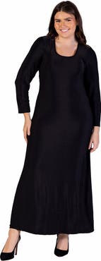 24seven Comfort Apparel Long Sleeve Scoop Neck Shimmery Fabric Maxi Dress
