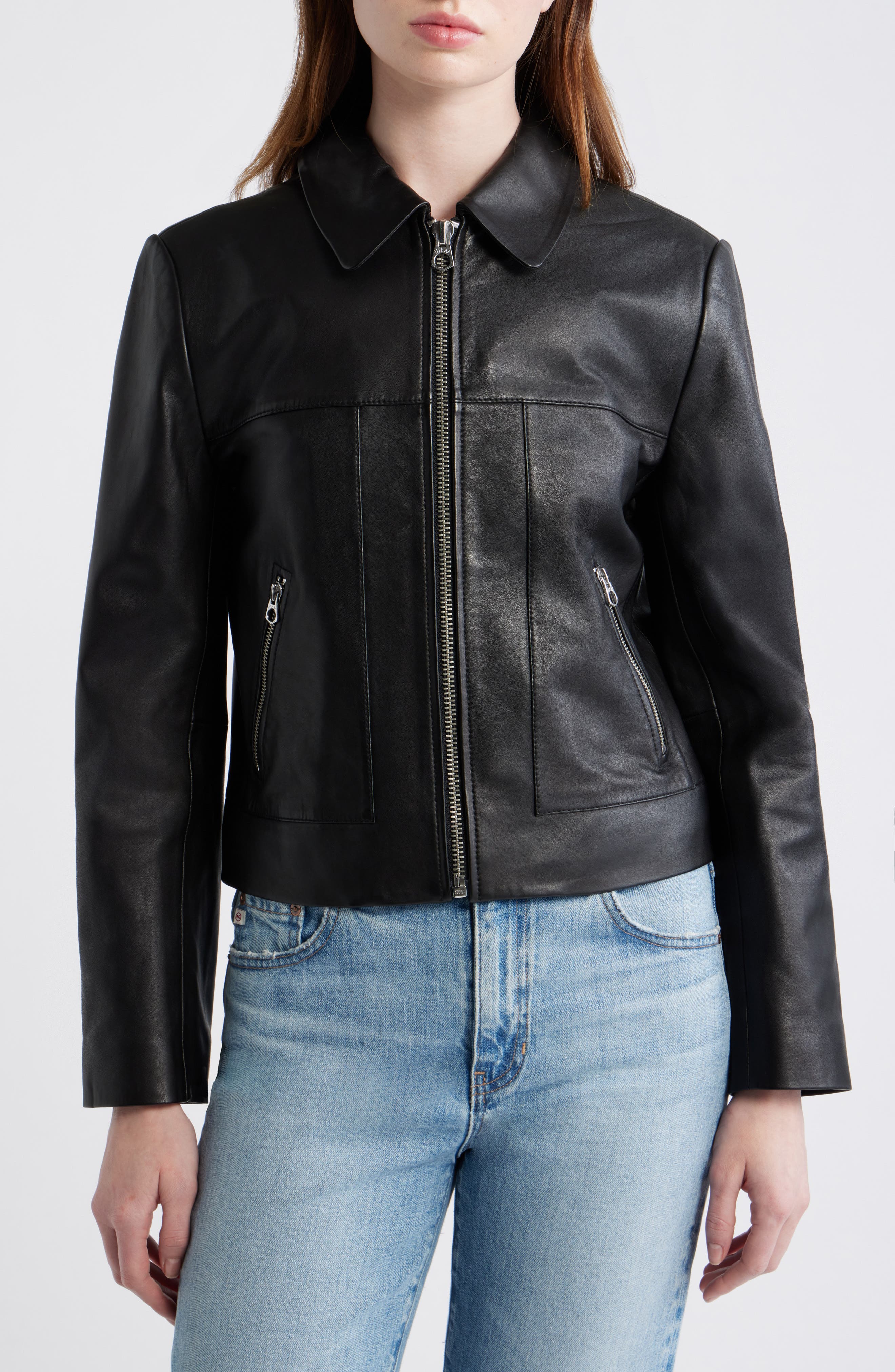 Женские куртки Madewell Shrunken Leather Zip Jacket — фото 4