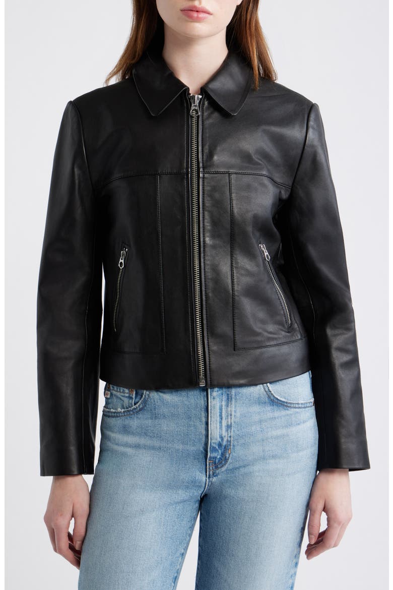 Shrunken Leather Zip Jacket, Alternate, color, TRUE BLACK