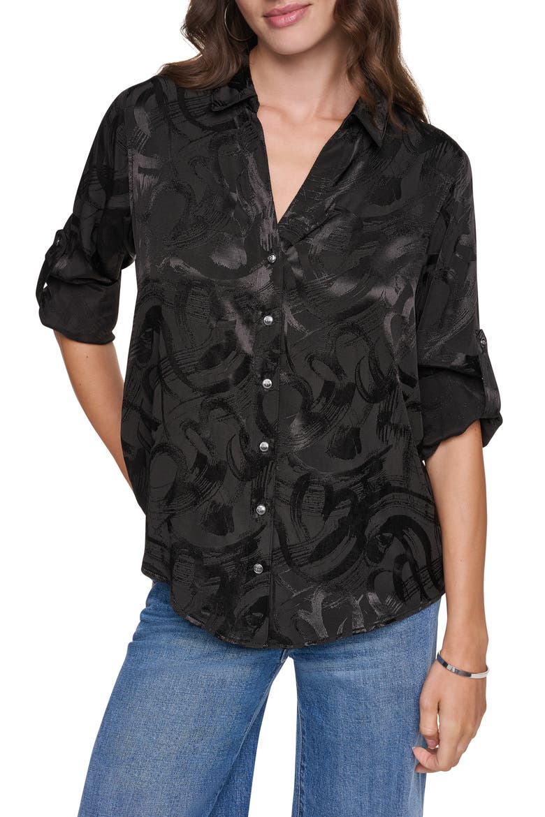 Roll Tab Sleeve Woven Shirt, Main, color, BLACK