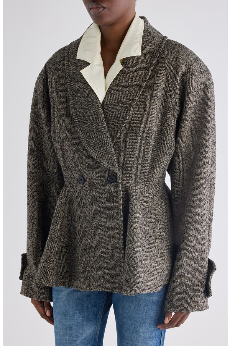 Wool Blend Herringbone Peplum Jacket, Alternate, color, BEIGE - BLACK