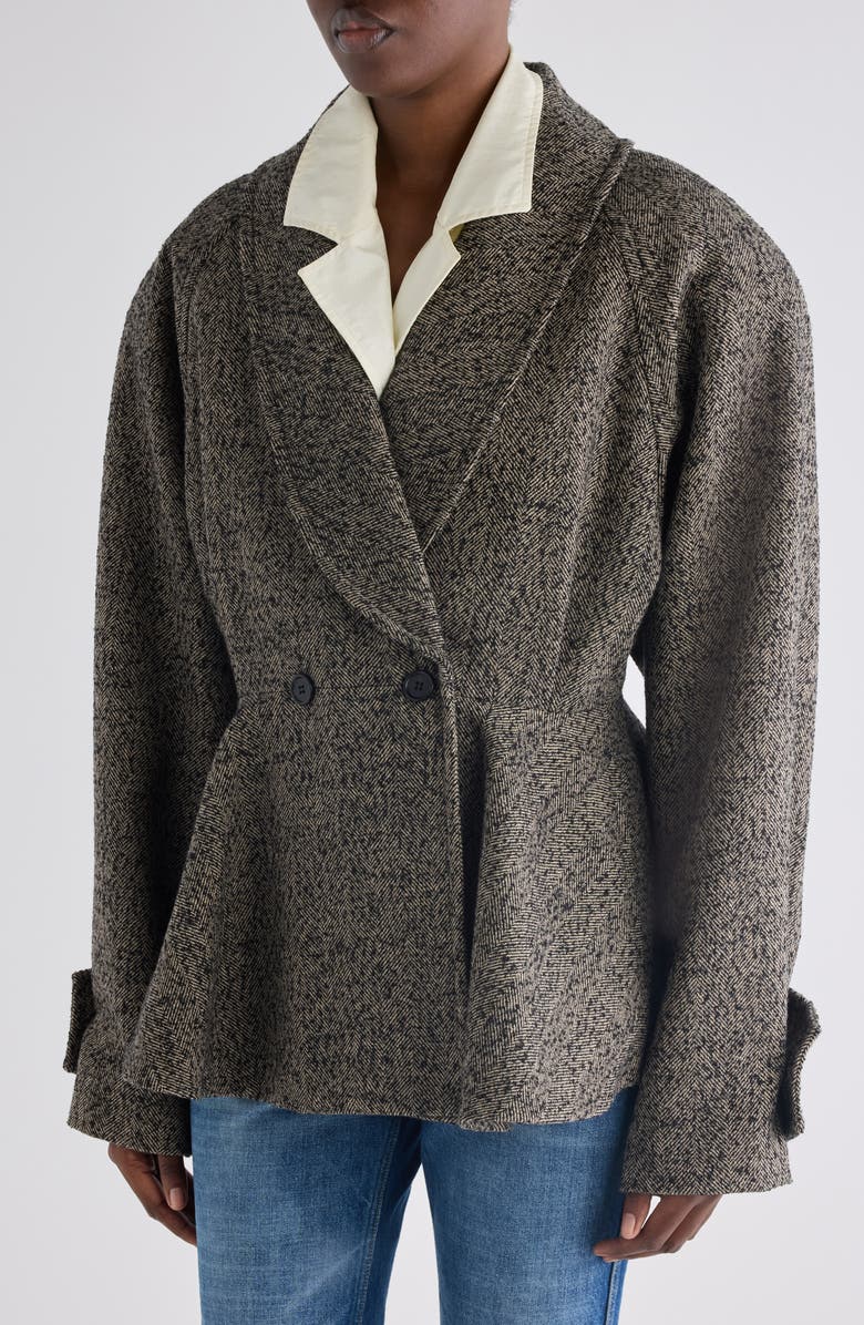 Chloé Wool Blend Herringbone Peplum Jacket, Alternate, color, Beige - Black