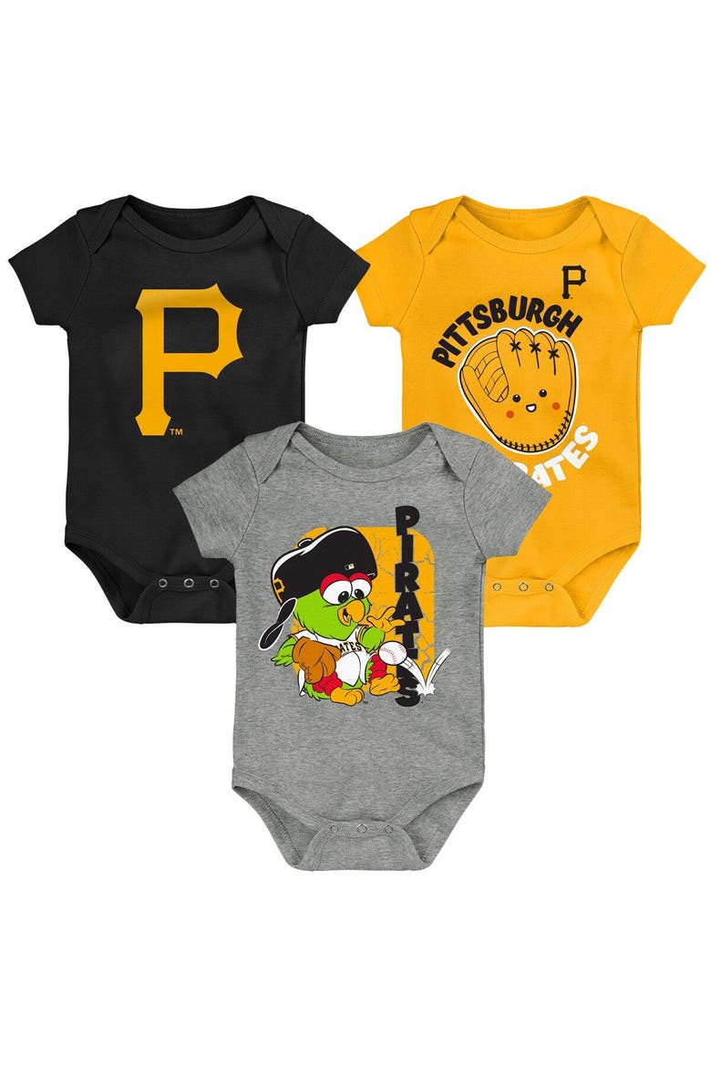 Newborn & Infant Black/Gold/Gray Pittsburgh Pirates Change Up 3-Pack Bodysuit Set, Main, color, Black