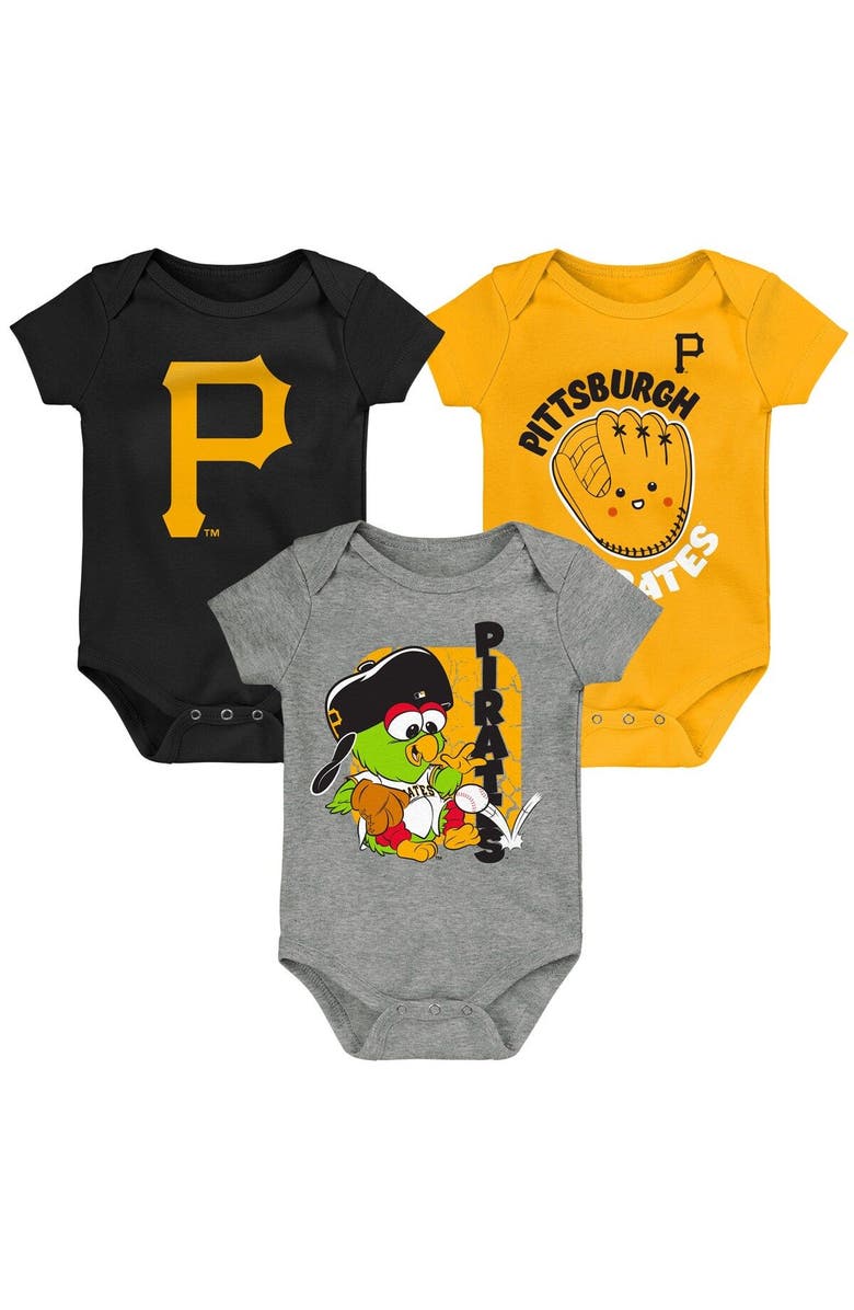 Outerstuff Newborn & Infant Black/Gold/Gray Pittsburgh Pirates Change Up 3-Pack Bodysuit Set, Main, color,