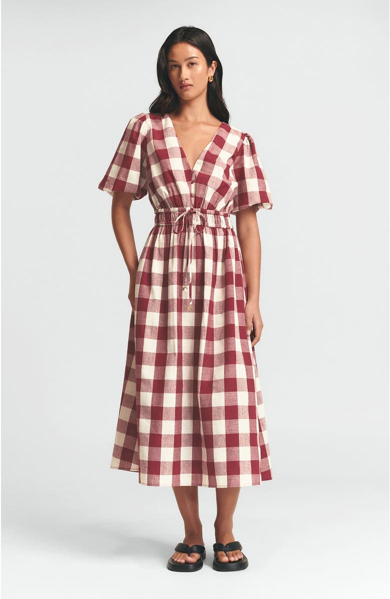 ST MRLO Rowley Midi Dress, Alternate, color, Berry Gingham