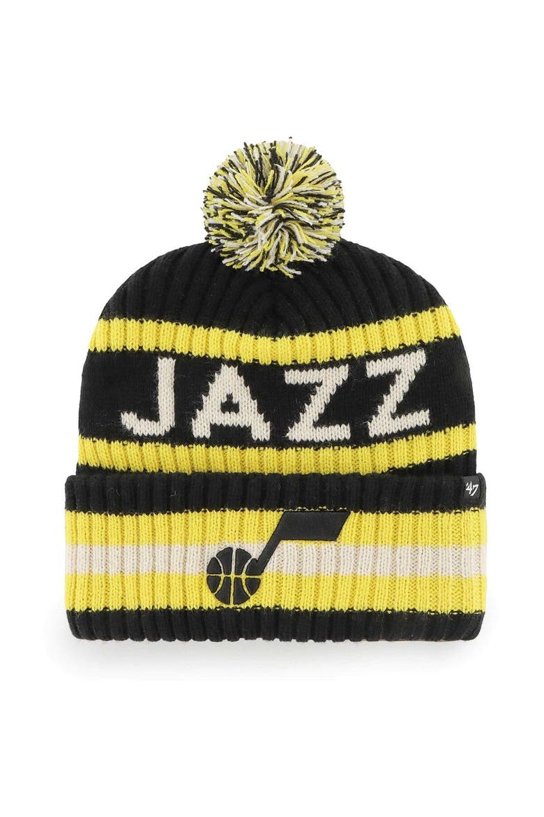 Men's '47  Black Utah Jazz Bering Cuffed Knit Hat with Pom, Main, color, Black