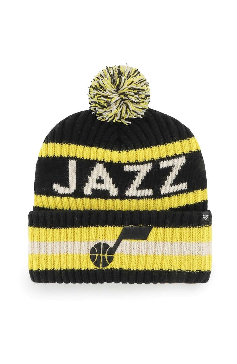 '47 Men's '47  Black Utah Jazz Bering Cuffed Knit Hat with Pom, Main, color, 