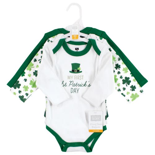 Hudson Baby Cotton Long-sleeve Bodysuits 3-pack In Green