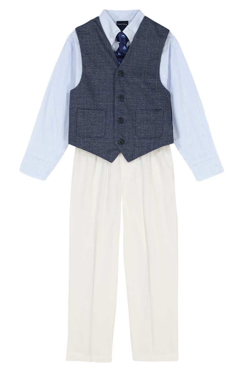 Nautica Kids' Sailboat Button-Up Shirt, Vest, Tie & Pants Set, Main, color,