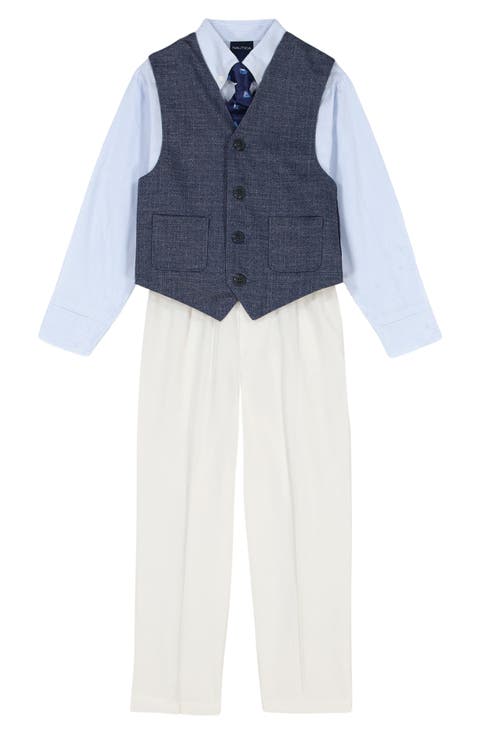 Kids' Sailboat Button-Up Shirt, Vest, Tie & Pants Set (Toddler & Little Kid)