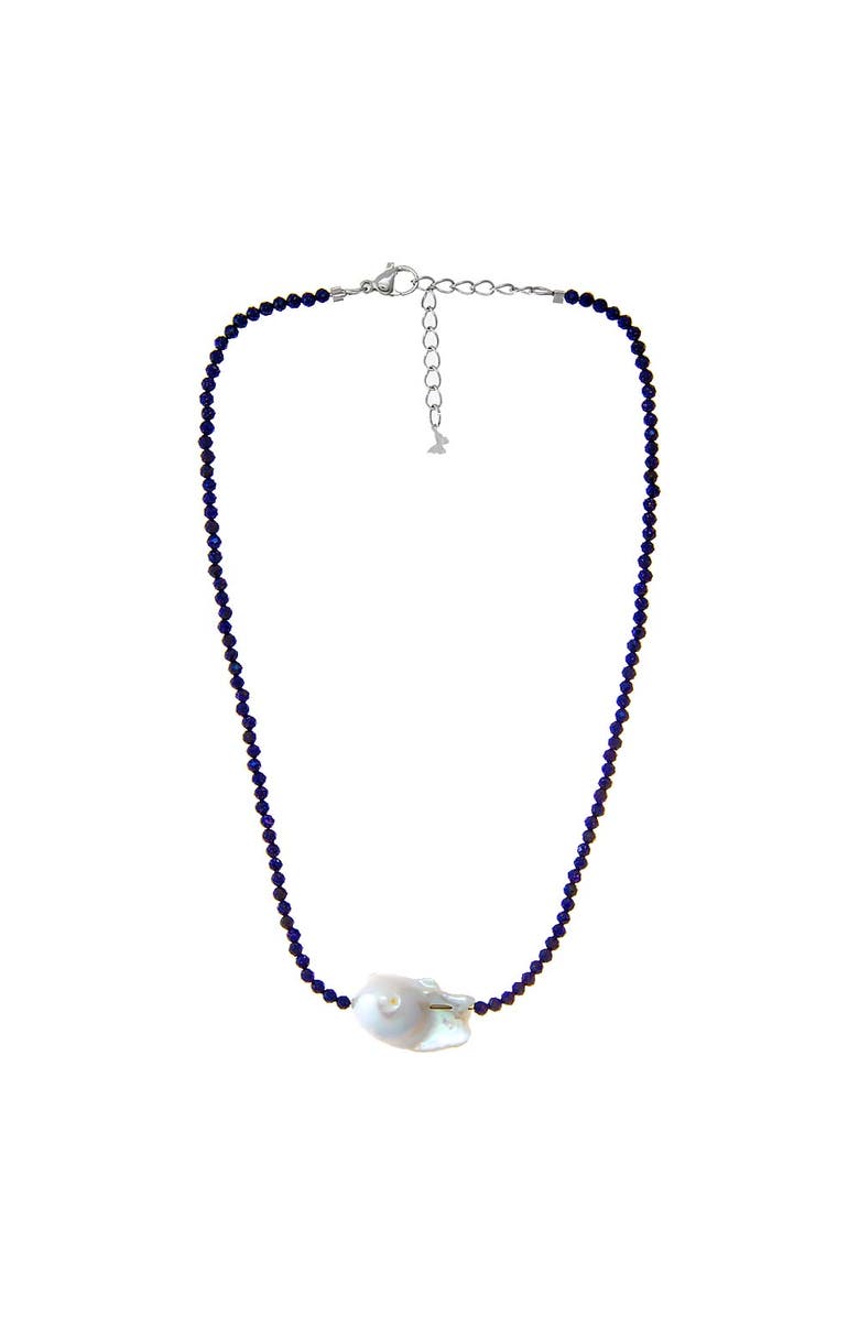 BY ADINA EDEN Colored Beaded Chain Baroque Pearl Choker, Main, color, Midnight Blue