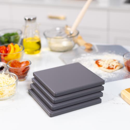 Old Stone Glazed Cordierite Square Pizza Stone 4 Piece Set, 7.5x7.5-inch In Gray