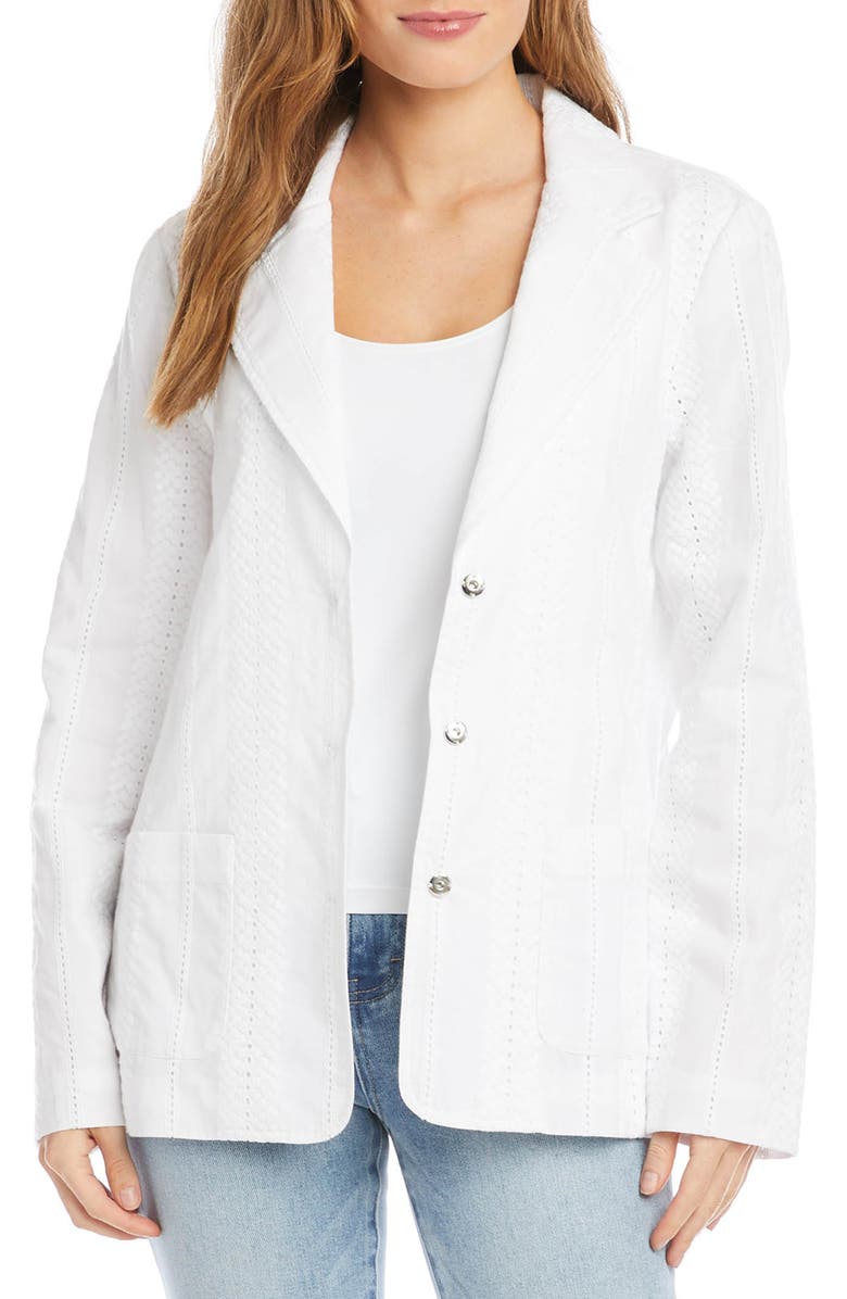 Karen Kane Eyelet Cotton Blazer, Main, color, Off-White