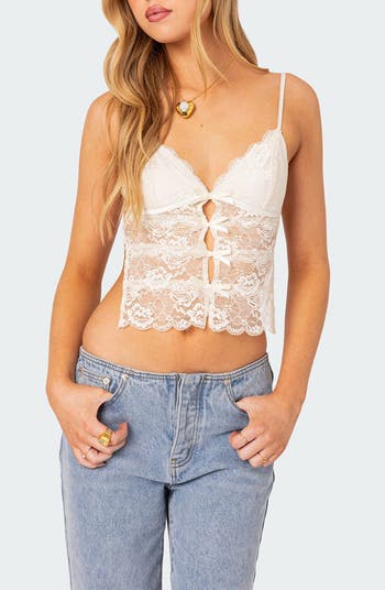 EDIKTED Cara Sheer Lace Tie Back Camisole | Nordstrom