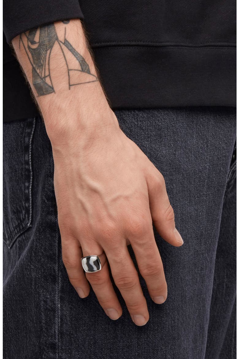 Women's Zebra Marble Cushion Signet Ring, Alternate, color, 925 STERLING SILVER