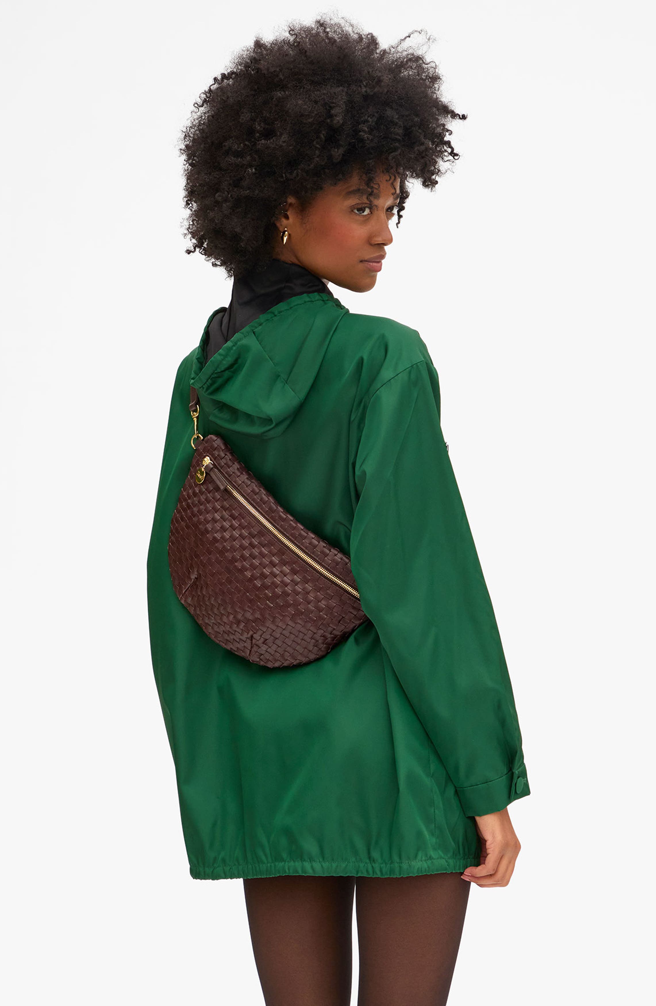 Clare V. Grande Woven Leather Belt Bag, Alternate, color, Tobacco