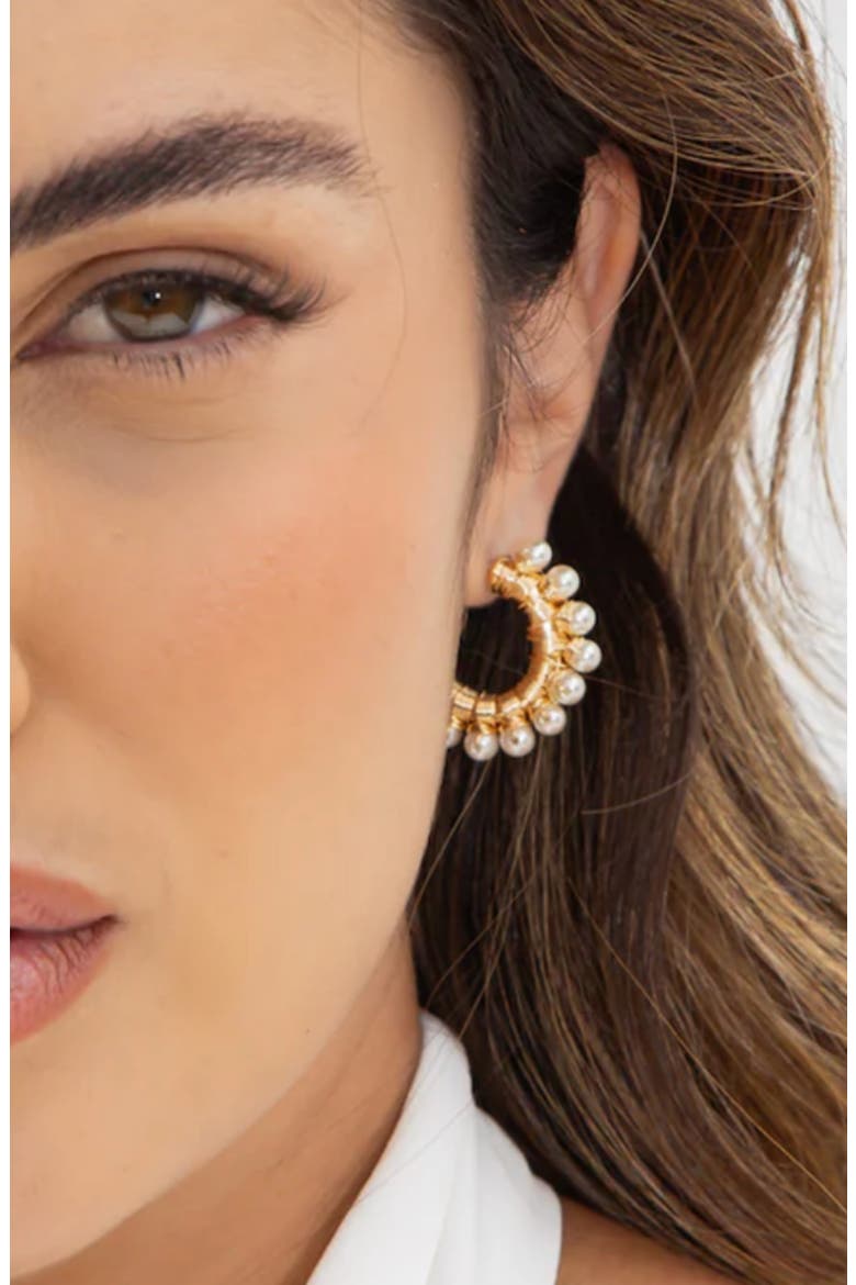 x SHARINA Wrapped Pearl Hoop Earrings, Alternate, color, GOLD