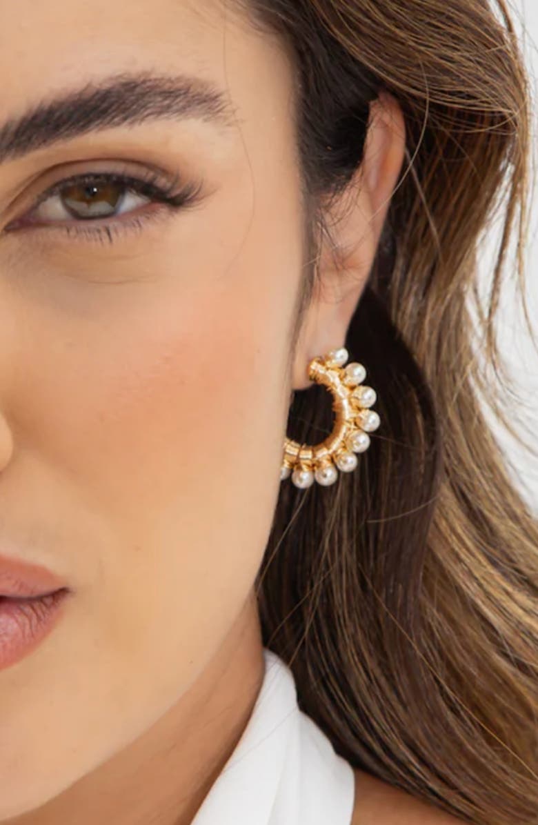 MacRae & Co. x SHARINA Wrapped Pearl Hoop Earrings, Alternate, color, Gold