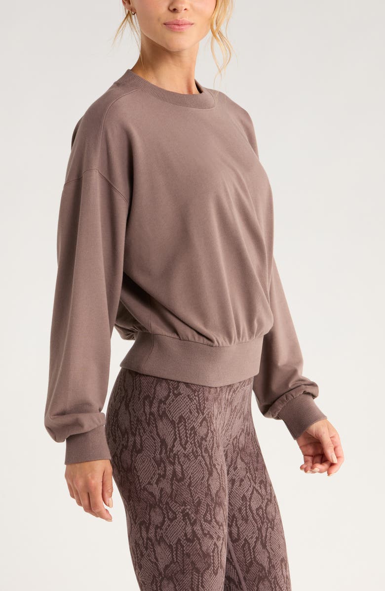 Zella Luxe Terry Pleated Pullover, Alternate, color, Grey Plum