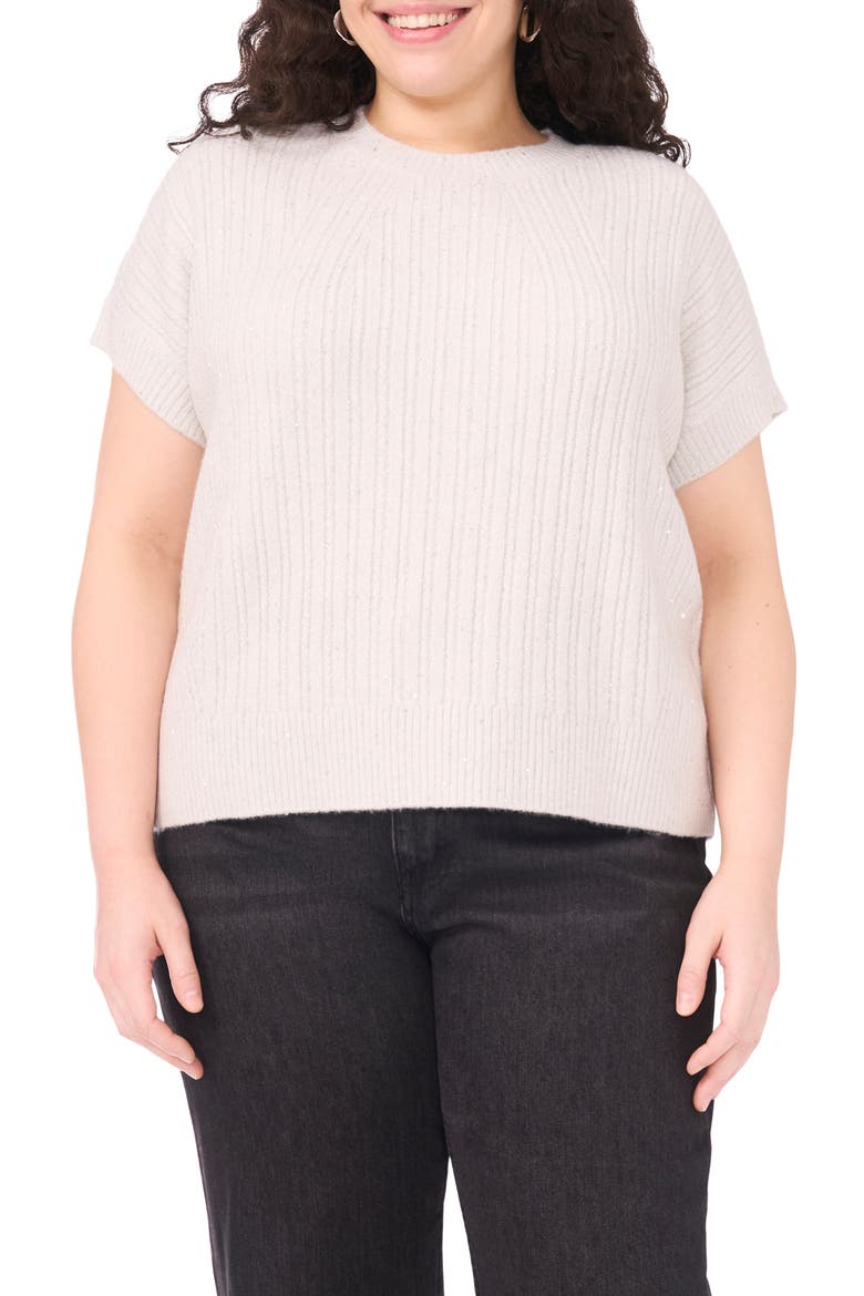Metallic Short Sleeve Crewneck Sweater, Main, color, IVORY SILVER