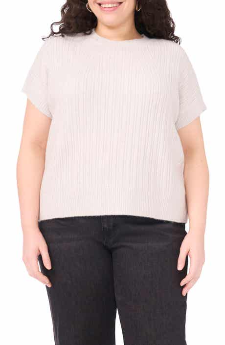 Vince Camuto Metallic Short Sleeve Crewneck Sweater
