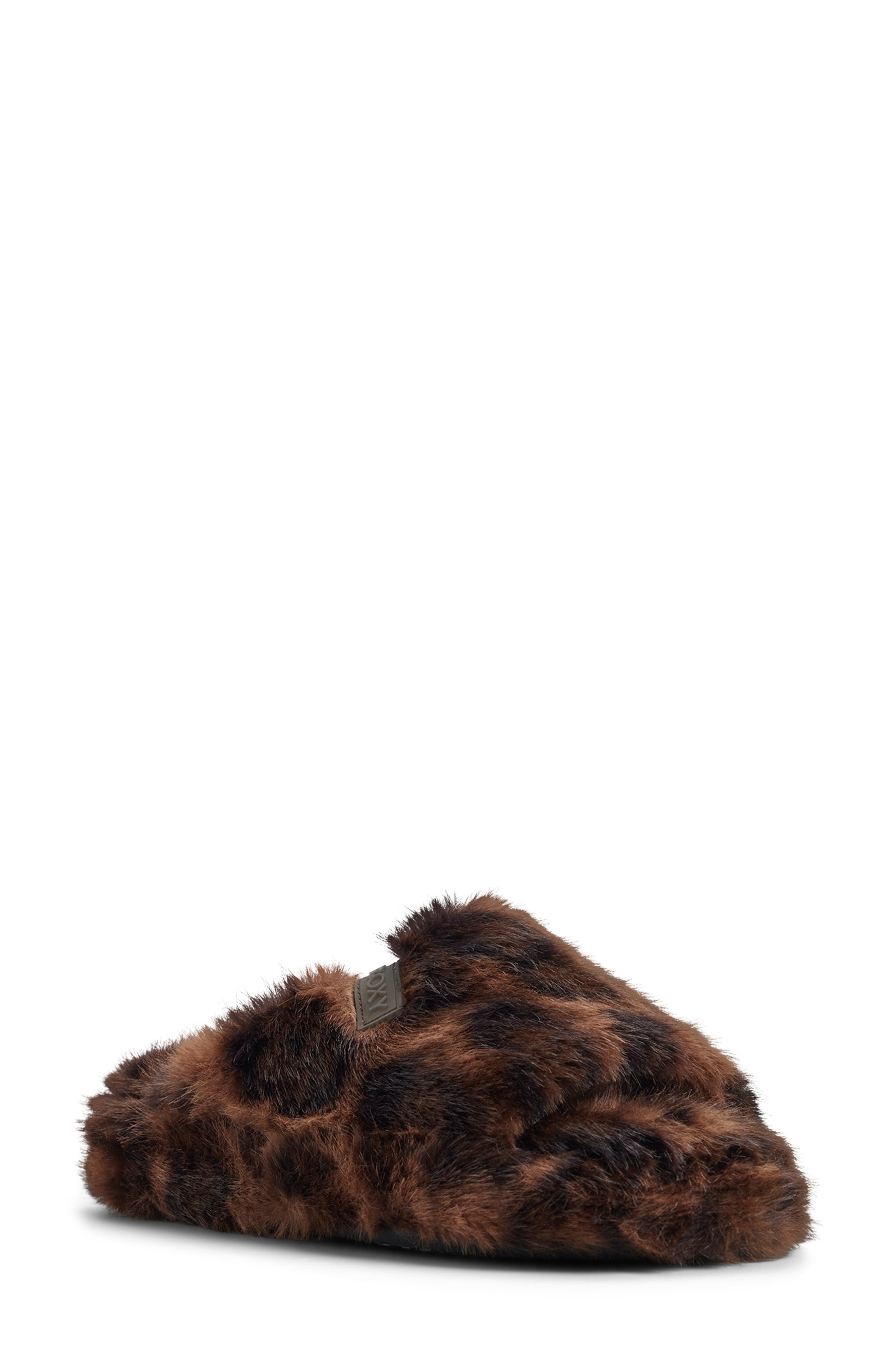 Roxy Sloane Faux Fur Slide Slipper, Main, color, Brown Primary - Multi