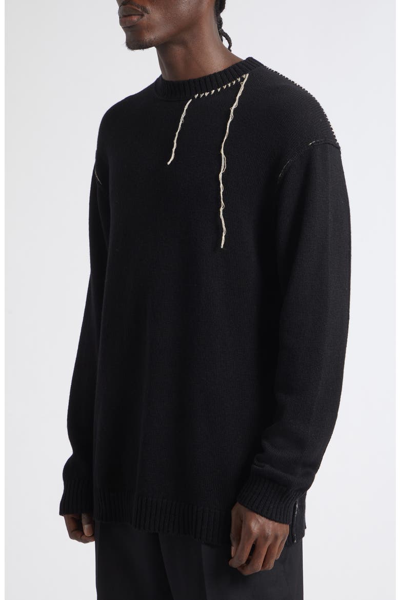 Embroidered Wool & Cotton Sweater, Alternate, color, BLACK