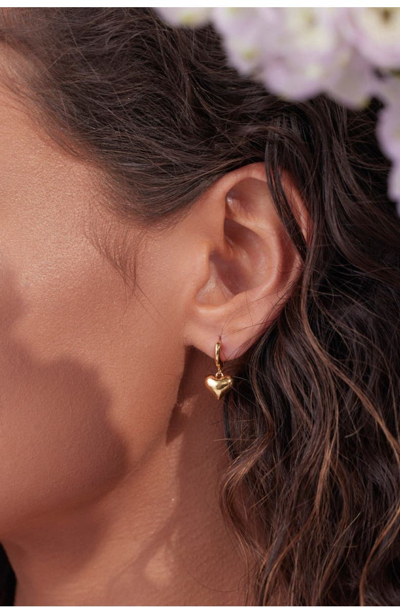 Bearfruit Jewelry 14k Gold Plated Dangling Puffed Heart Huggies Holiday Gift Idea, Alternate, color, Gold