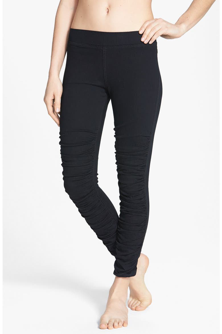 'Glove' Ruched Jean Leggings, Main, color, BLACK