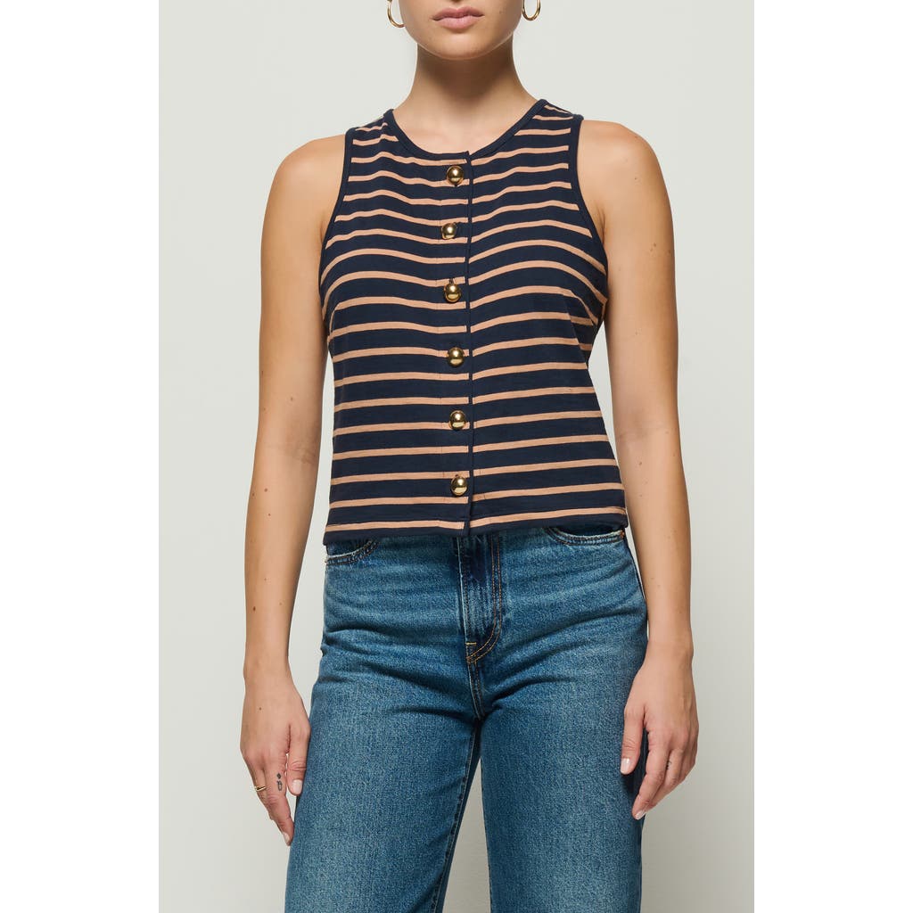 Nation Ltd Abbie Sleeveless Knit Button-up Shirt In Latte Stripe
