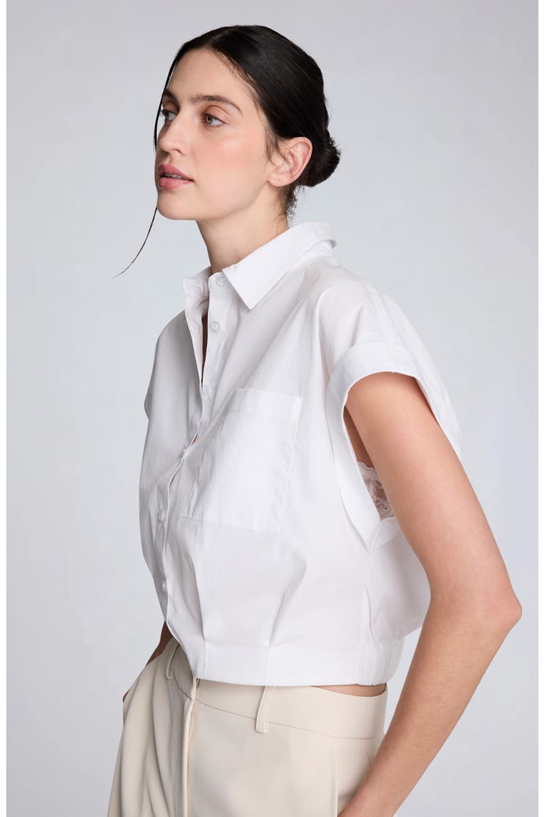 Cap Sleeve Crop Button-Up Shirt, Alternate, color, PURE WHITE