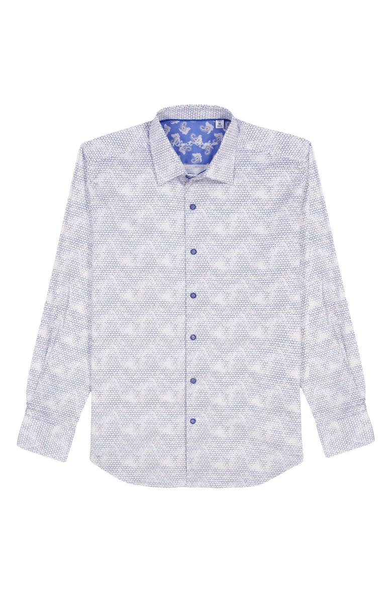 Robert Graham Akehurst Geo Print Stretch Cotton Button-Up Shirt, Alternate, color, Blue Multi