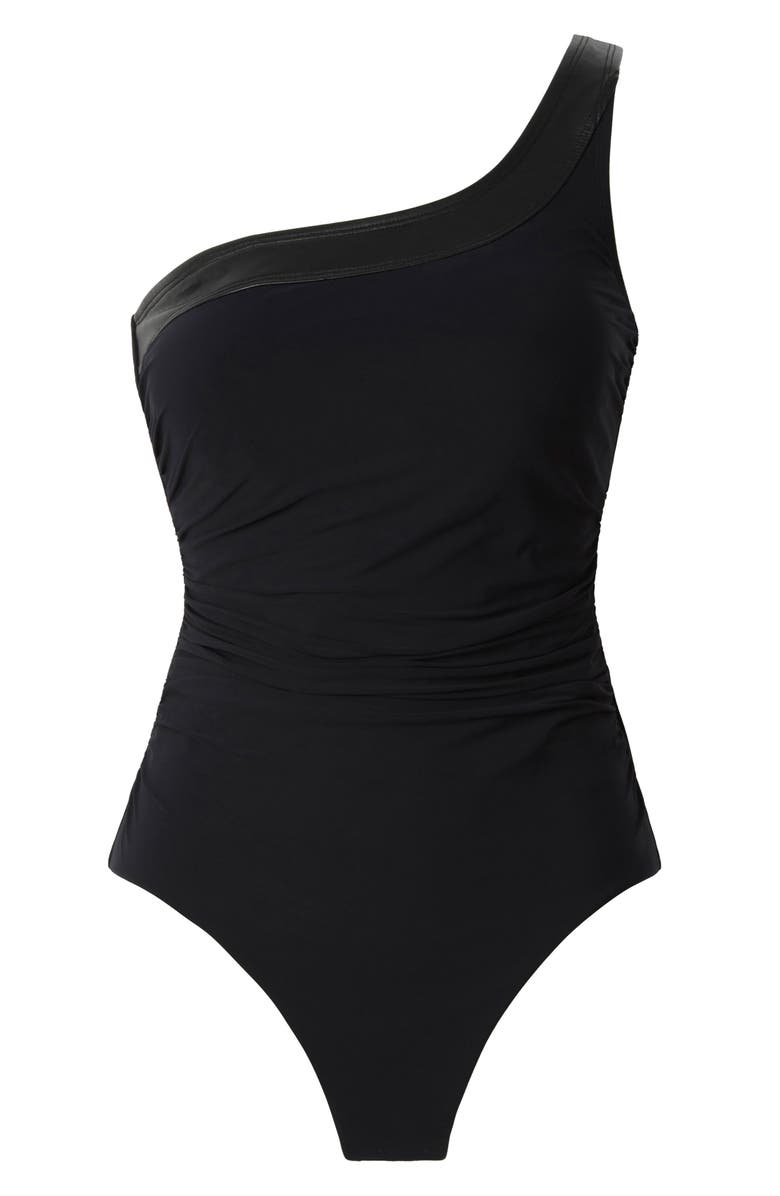 Magicsuit<sup>®</sup> Motochic Lita Faux Leather Trim One-Shoulder One-Piece Swimsuit, Alternate, color, 