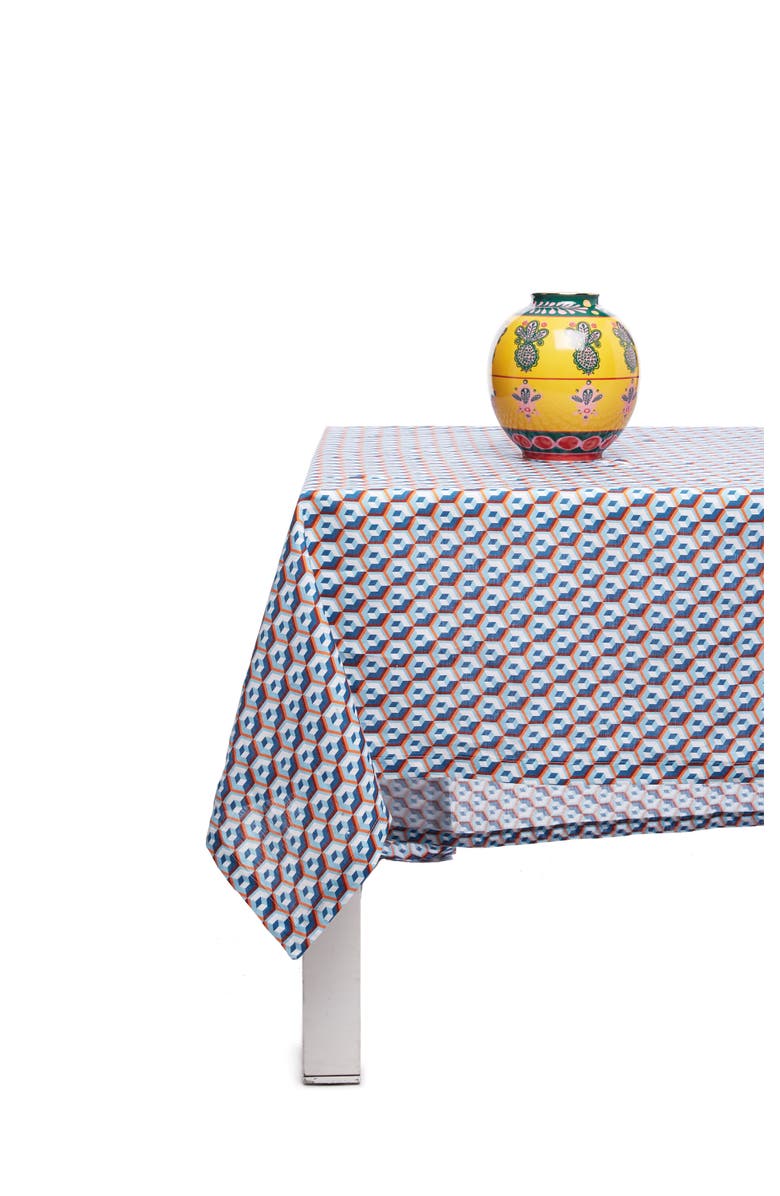 La DoubleJ Medium Tablecloth (180X280) Cubi Blue, Alternate, color, Cubi Blue